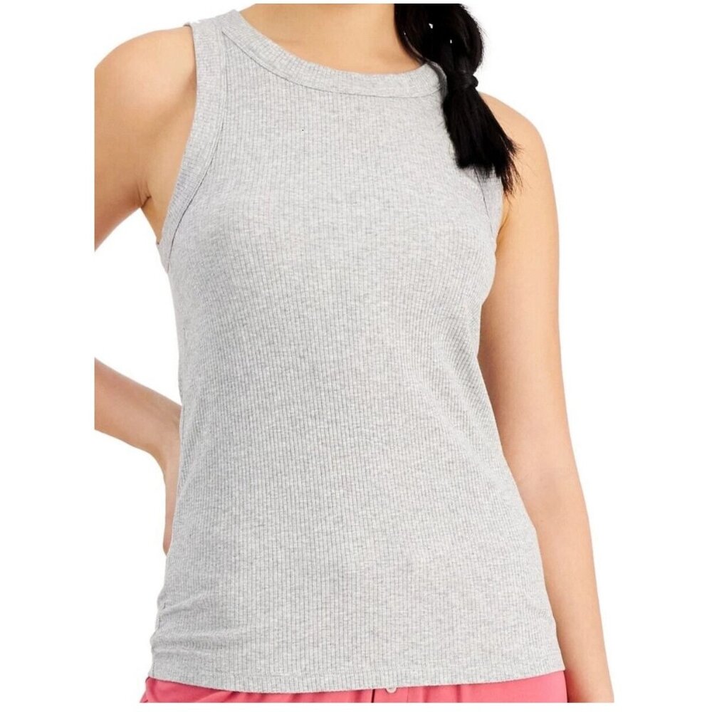 Jenni Women's High-Neck Sleeveless Pajama Tank Top, Sleepy Gray Heather, Medium